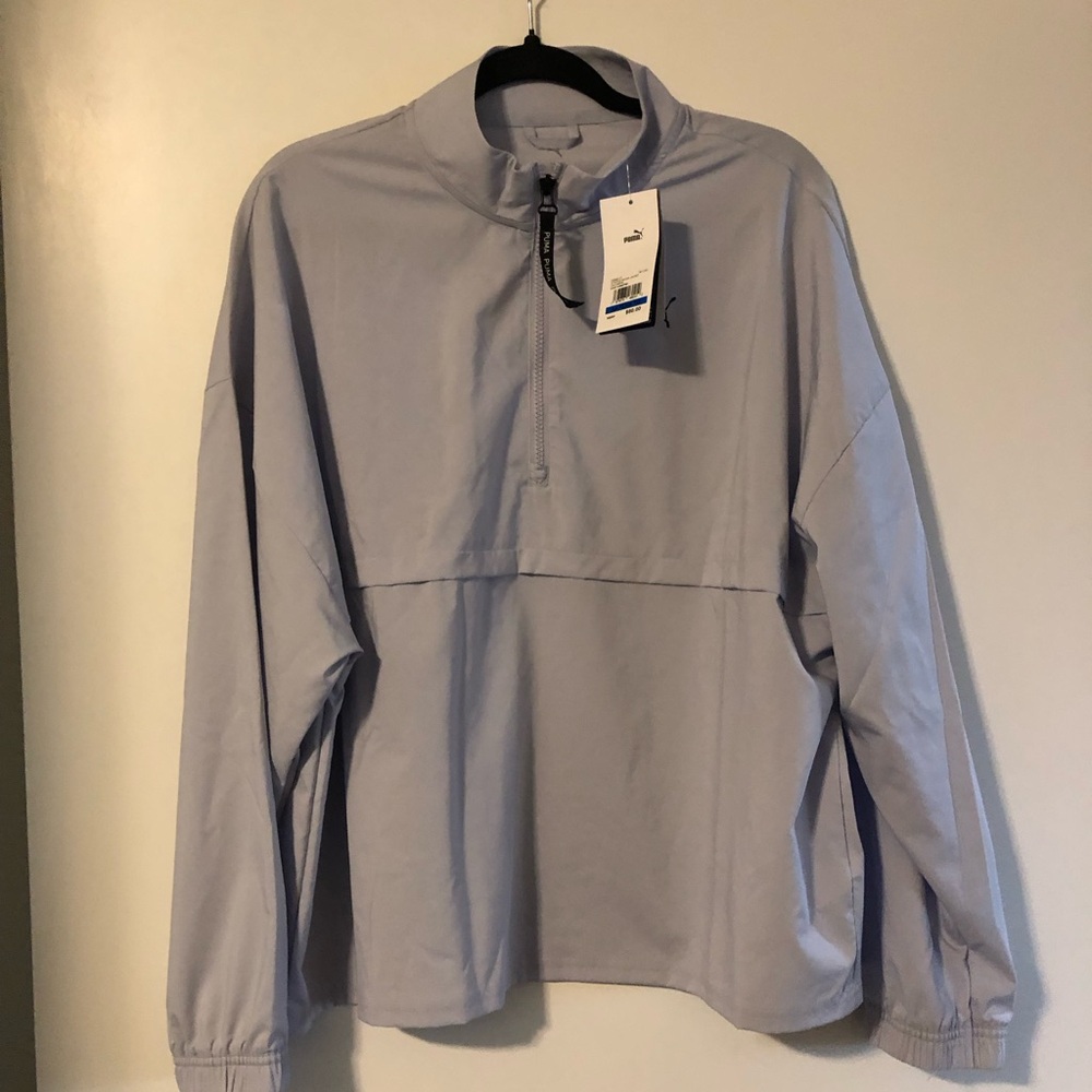 Puma Women's Light Gray Windbreaker Half-Zip Jacket
